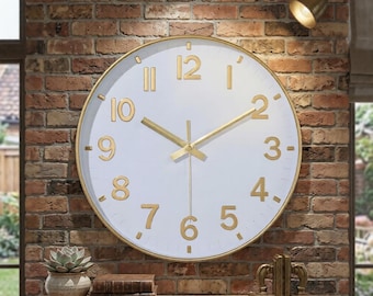 Moderne Weißgold Wanduhr, Stilles Quarzwerk, Minimalistisches Wohndekor (8 10 12 in)