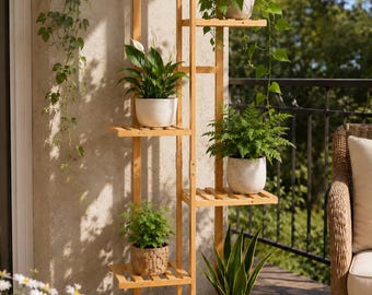 Mehrschichtiger Bambus-Blumenständer, vertikaler Eckhalter, Indoor Outdoor Decor