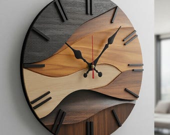 Nordische Holz Wanduhr - Große Minimalistische Runde Stille Skandinavische Dekoration