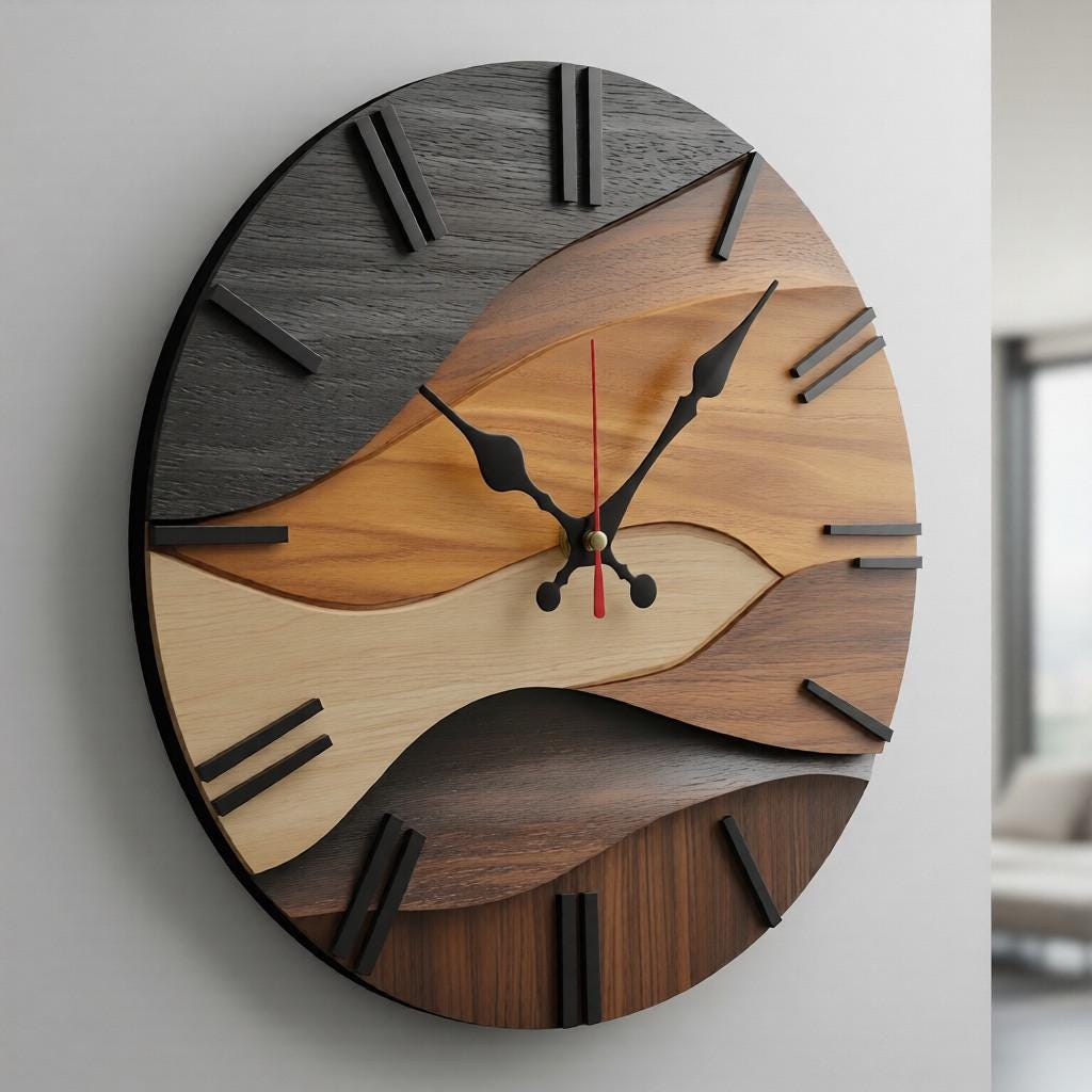 Wandklok Stil en niet tikkend Houten wandklok Woonkamer