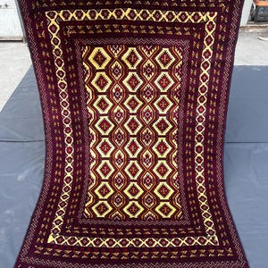 Hand-Knotted Afghan Zahir Shahi Rug, Deep Red Geometric Wool Carpet (6.4 x 3.11 ft)