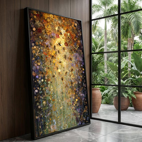 Golden Honeycomb and Bees Canvas Wall Art, Abstract Canvas, Beekeeping Decorative Painting, Honey Bee Art Print, Home Luxury Home Decor