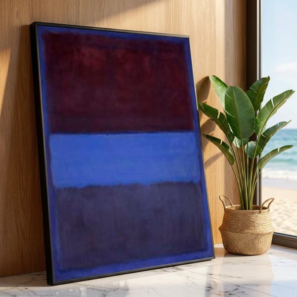 Abstract Color Block Canvas Wall Art, Modern Minimalist Painting, Mark Rothko Style, Bold Red and Blue Art, Contemporary Luxury Home Decor
