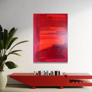 Bold Red Abstract Canvas Wall Art, Mark Rothko Style Painting, Modern Expressionist Canvas, Contemporary Home Decoration, Luxury Home Decor image 3