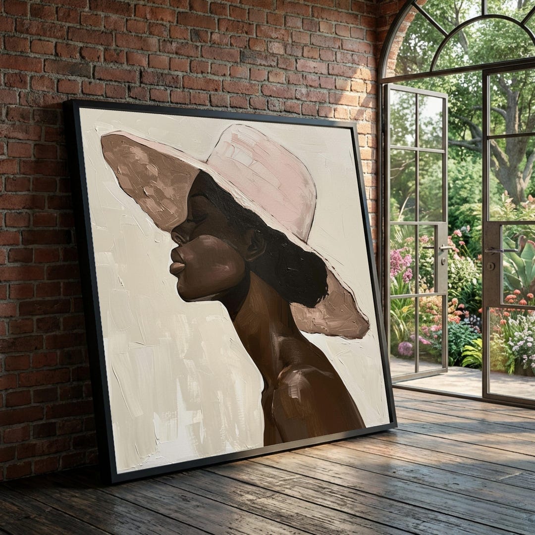 Elegant Woman With Wide Brim Hat Canvas Wall Art, Modern Portrait ...