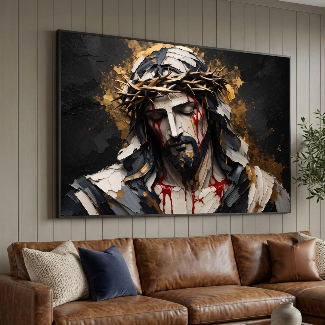 Jesus Christ With Crown of Thorns Canvas, Religious Wall Art ...
