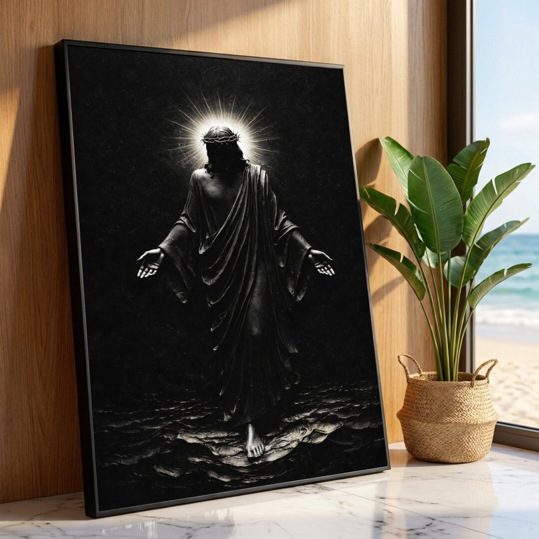 Radiant Jesus Christ Canvas Wall Art, Crown of Thorns Religious Decor ...