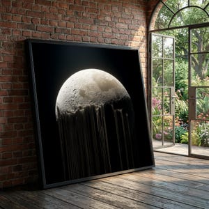 Surreal Moon Light Canvas, Dripping Planet Wall Art, Outer Space Decor, Celestial Home Decoration, Modern Astronomy Canvas Luxury Home Decor