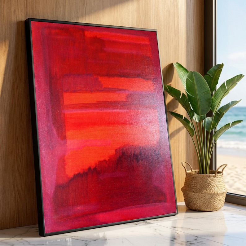 Bold Red Abstract Canvas Wall Art, Mark Rothko Style Painting, Modern Expressionist Canvas, Contemporary Home Decoration, Luxury Home Decor image 1