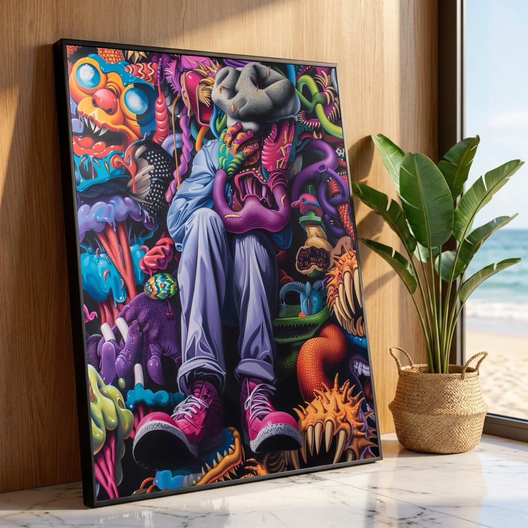 Surreal Abstract Creature Art, Colorful Psychedelic Canvas, Fantasy ...