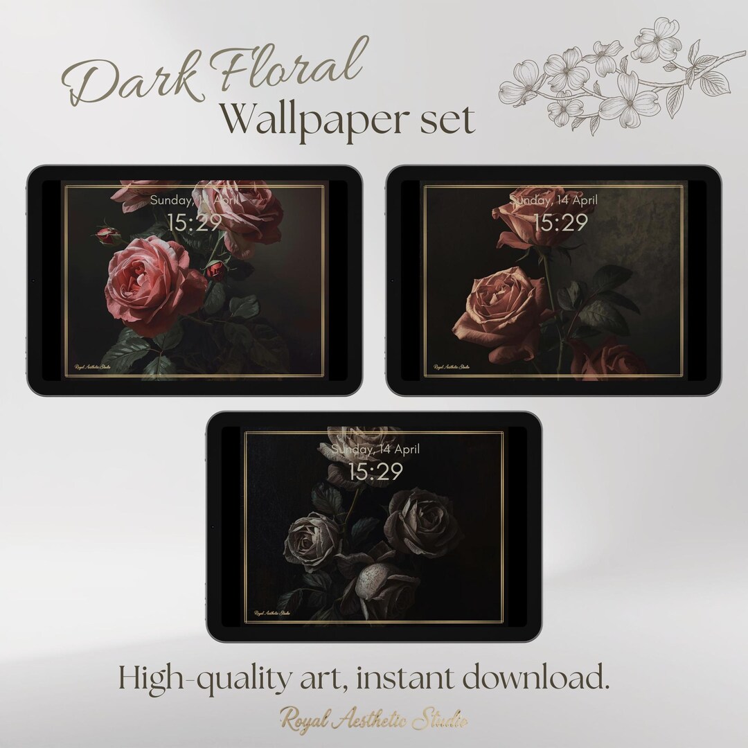 Lock Screen Walpaper Roses Tablet Wallpaper Set | Dark Floral Roses | iPad & Android Tablet ...