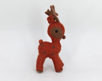 5pcs Stitched Wool Reindeer | Christmas Tree Ornament | Fair Trade | Free Shipping