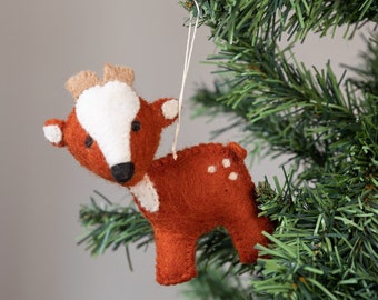 10pcs Stitched Felt Reindeer | Christmas Ornament | 100% Wool | Handmade in Nepal