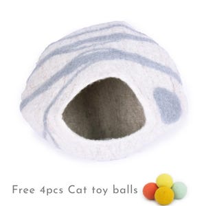 50cm Felt Stripe Design Cat Bed, Felt Cat Cave with Free Cat Toys Mouse
