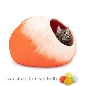 50cm Wool Felt Gradient Design Cat Bed, Cat Cave House with Free Cat Toys Mouse
