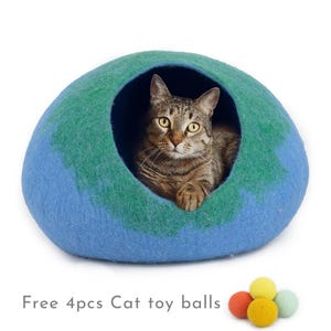 50cm Large Wool Felt Gradient Cat Bed House, Wool Handmade Cat Cave: Certified Fair Trade and 100% Handmade