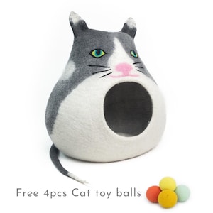 45cm Cat Design Wool Felt Cat House | Unique Cat Bed | Gifts for Cat Lovers | Cat Sleeping Pod | Eco-Friendly Wool Cat Cocoon
