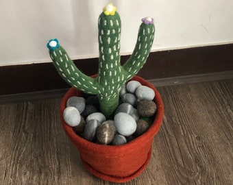 40cm Wool Felt Cactus with Pot Green Dessert bulky Cactus Felt Plant For Home Decor- Handmade & Fair Trade