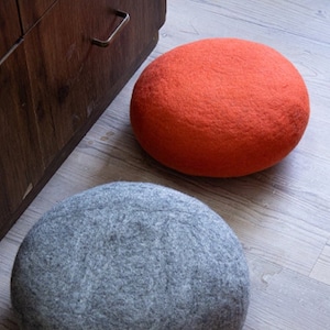 Wool Felt Pouf Wet Felted Stone Ottoman Pouf  for Home Decor in 30 & 40cm size: Ethically Handmade and Fair Trade