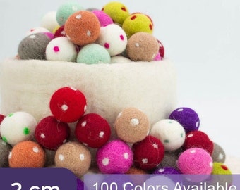 2cm Wholesale Bulk Polka Dot Felt Balls, Hand Needled Felted Balls For Festive Decor Ornaments: Starts with 100 Pieces