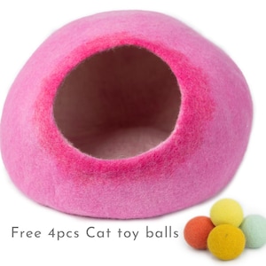 Pink Gradient Wool Cat Cave Bed / Felt Cat House / Gift for Cat Lovers