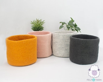 Handmade Wool Felt Solid Color Basket | Wool Storage Basket, Mini Storage Bin | Felt Sorting Bowls for Kids | Waldorf Education Toy