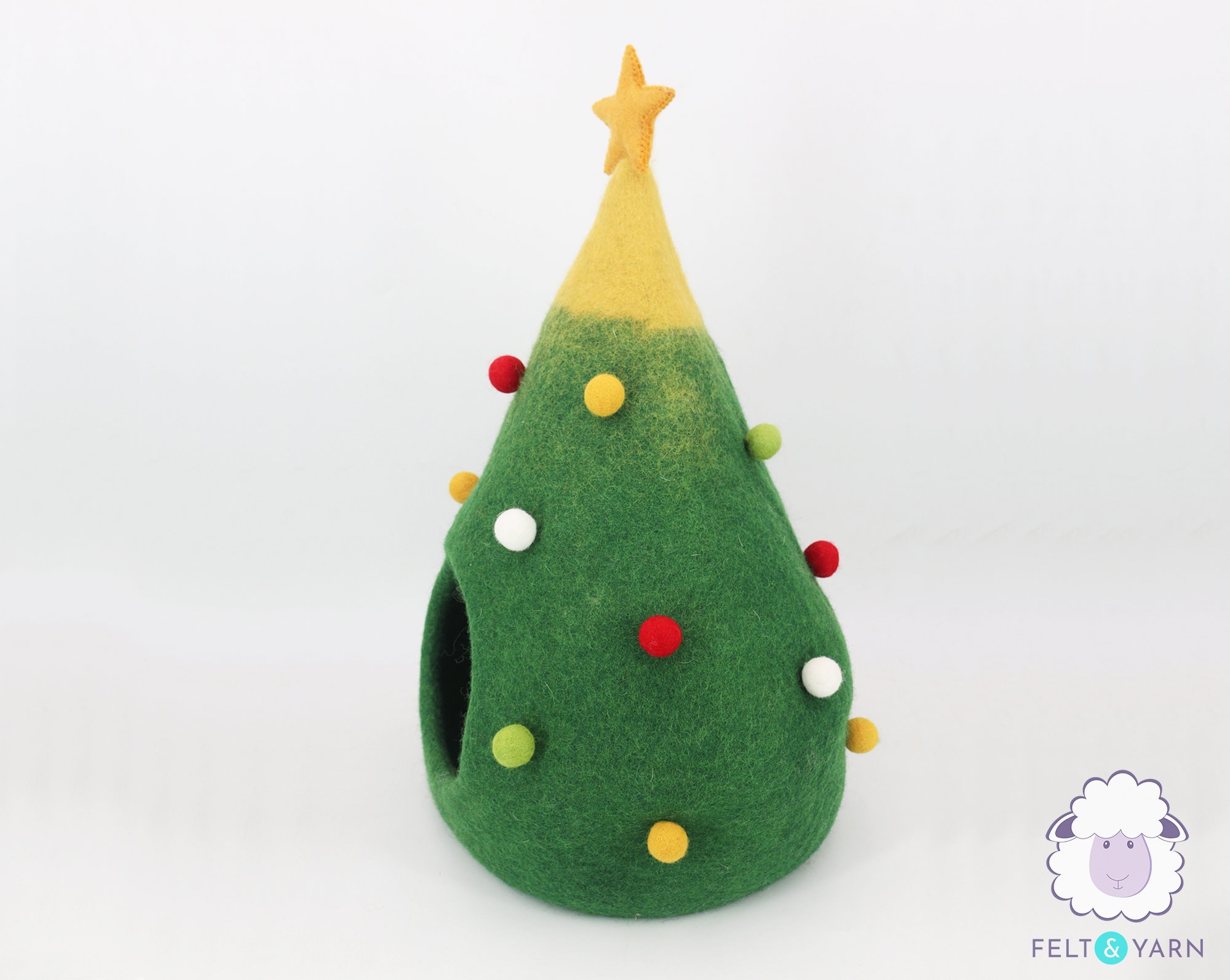 40cm Wool Felt Christmas Tree Cat Cave Felted Cat Bed Etsy