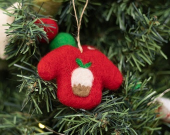 Wool Felt Red Mini Christmas Sweater | Handmade Christmas Ornament | Hanging Ornaments | Ornament for Christmas Tree | Christmas Decor