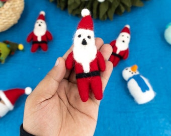 5pcs - 13x5cm Wool Felt Red Santa Claus With Xmas Hat for Christmas Tree Decorations: Ethically Handmade Using 100% Wool