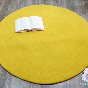 Handmade Yellow Felt Sheet Rug | Round Wool Rugs for Living Room, Bedroom & Bathroom | Felted Sheet Carpet