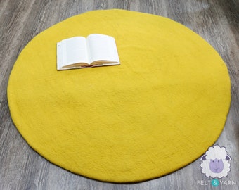 Handmade Yellow Felt Sheet Rug | Round Wool Rugs for Living Room, Bedroom & Bathroom | Felted Sheet Carpet