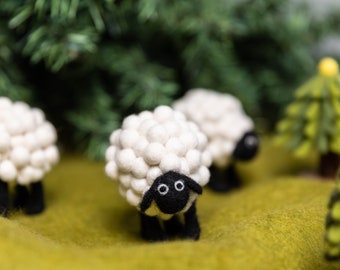 10pcs Handcrafted Wool Felt Pompom Sheep | Hanging Christmas Decor | Shaun the Sheep Ornament | Free Shipping