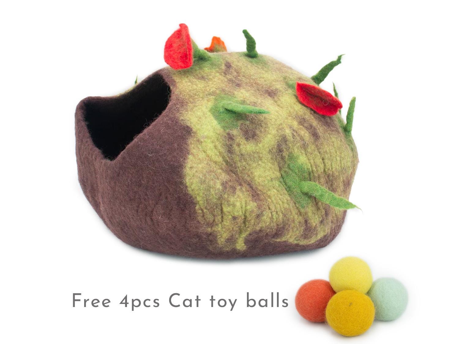50cm Jungle Cat Bed Cave, 100% Wool Felt Handmade Kitten House Cocoon