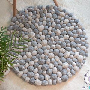 Stone Pebble Rug | Felt Round Rug | Bedroom Decor | Bath Mats | Natural Felt Nursery Rug | Made with Fair Trade
