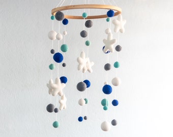 35cm Wool Felt Baby Mobile Hanger Made with Felted Pom Pom and Star for Room Decor: Fair Trade and Handmade