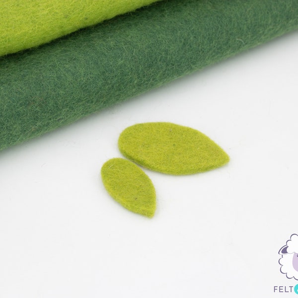 100 Pcs of Bulk Wool Felt Green Magnolia Leaf in Two Sizes, Hand Needled Felted Magnolia Leaf: Fair Trade and Wool