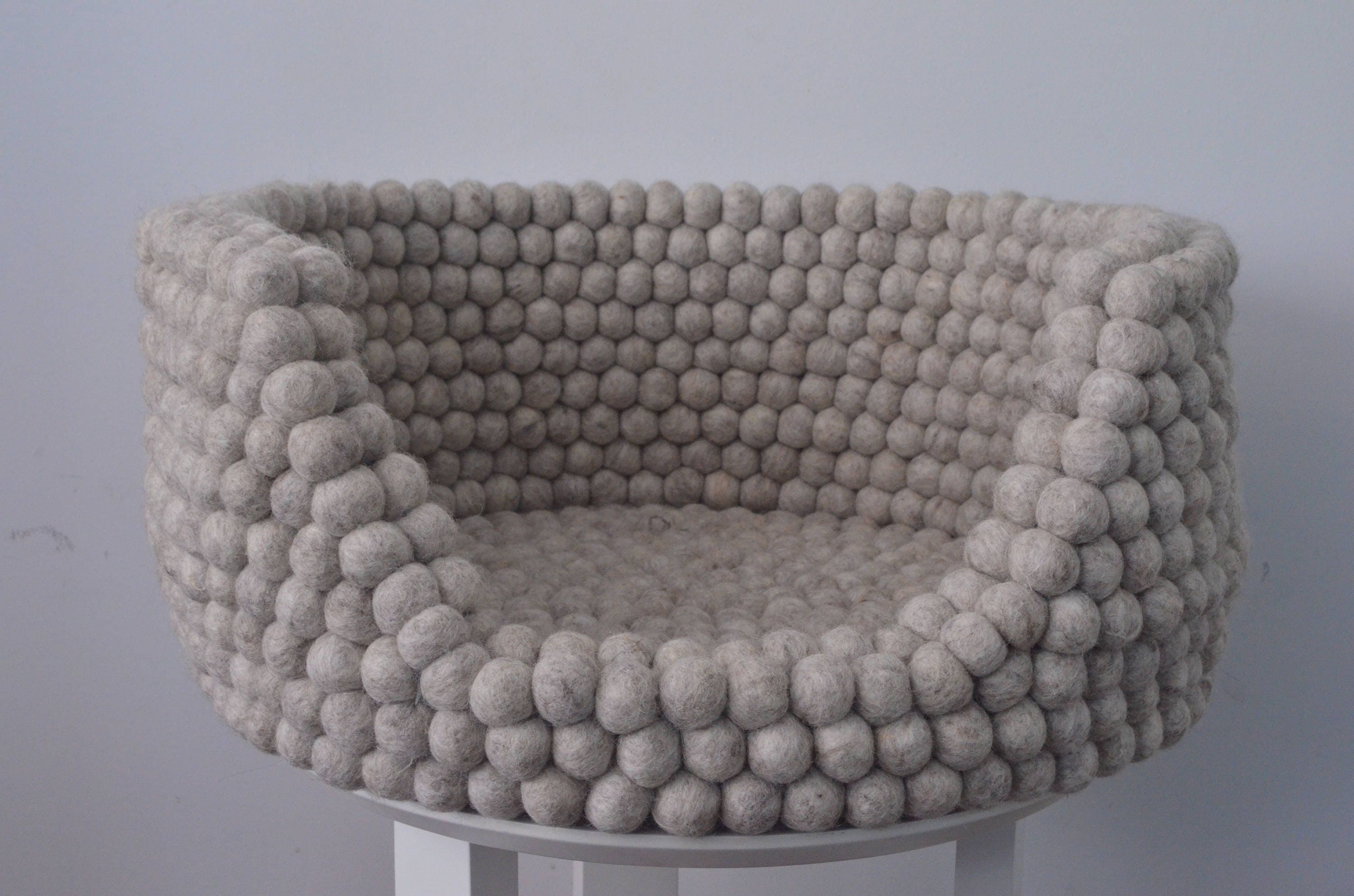 Natural gray felt dog bed pet bed dog bed felt ball dog Etsy