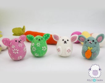 Needle Felted Easter Miniature Bunnies | Felt Easter Ornament | Bunny with Carrot | Easter Bunny Decor, Table Decor | Easter Crafts