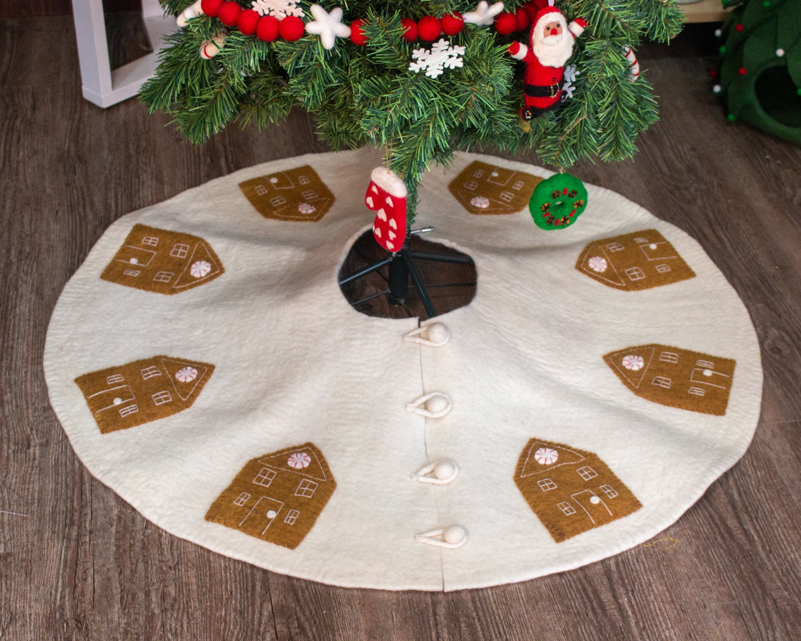 Gingerbread Designs Wool Hand Felted Red Tree Skirt for Etsy