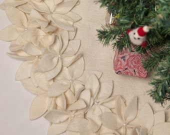 Ivory Natural White Felt Tree Skirt | Christmas Tree Skirt | Handmade Tree Skirt | Felt Christmas Decor | Large Tree Skirt | Tree Skirt