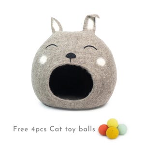 Wool Felt Easter Bunny Design Cat Cave | Modern Cat Bed | Handmade Cat House | Cat Mom Gift | Large Cat Bed | Wool Cat House