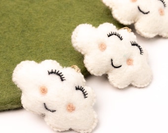 Wool Felt Smiley Cloud Ornament | Felted Shapes | Felt Cloud Decoration | Interactive Play Toys for Kids | Newborn Photo Props