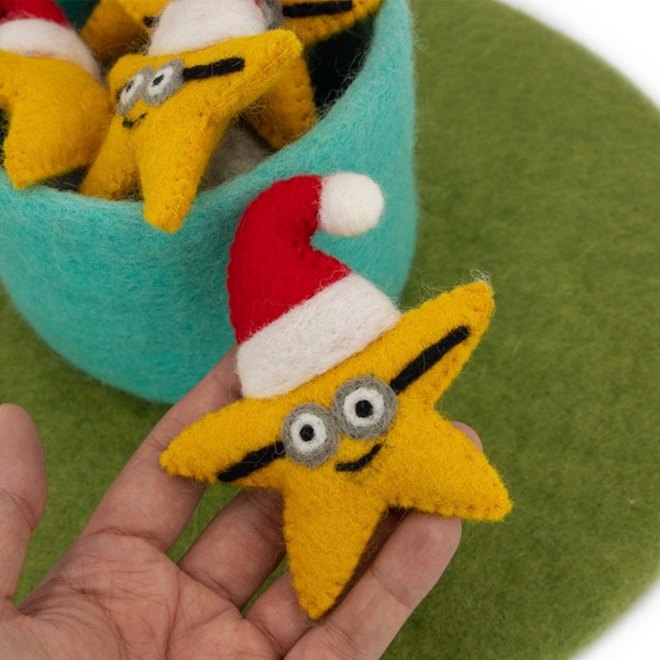 10cm Felt Christmas Yellow Star Gifts for Kids Christmas | Felt Christmas Decorations: Certified Fair Trade & Handmade