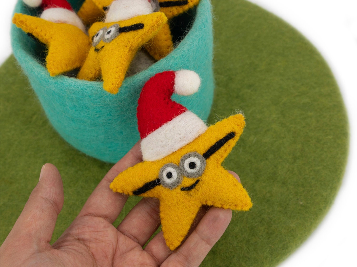 8cm Handmade Christmas Minion Felt Star - Felt and Yarn