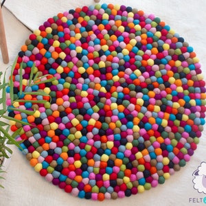 Natural Felt Multicolor Round Pom Pom Carpet, 100% Wool, Rug Perfect for Nursery Room, Bedroom, and Living Room, Handmade with Fair Trade image 5