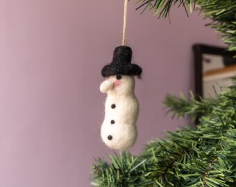 5pcs - 10cm Felt White Mini Snowman with Black Hat For Christmas Room Decor Ornaments: READY TO SHIP
