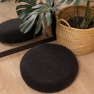 Black Handmade Wool Felt Round Stone Shaped Pouf for Home Decor