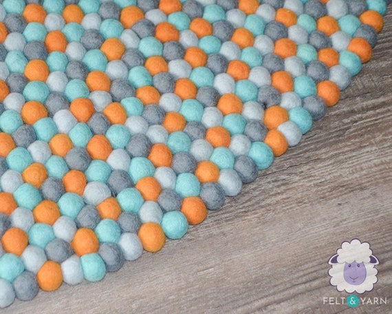 40cm Wool Felt Ball Rug Boho Room Decor Hand Felted Ball Round, Rectangular Carpet Rugs: Fair Trade and Ethically Handmade  