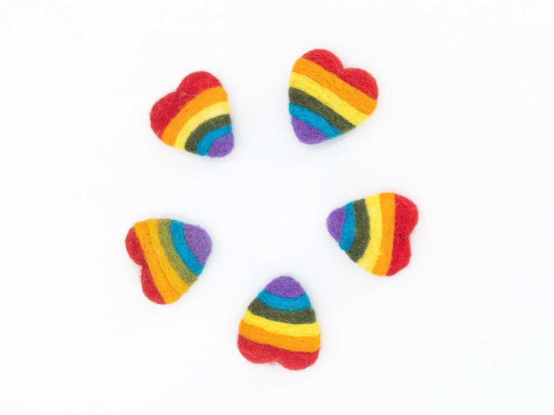 25 Pcs Felted Hearts With Rainbows DIY Craft Supplies Etsy