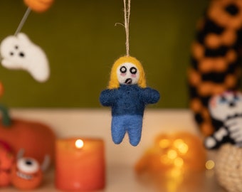 10 Pcs Wool Felt Yellow Haired Zombie Girl Halloween Room Decorations Ornaments: Certified Fair Trade  & Hand Made